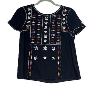 Madewell Embroidered Tie Back Cutout Top Size XS Multicolor Floral Boho Cottage